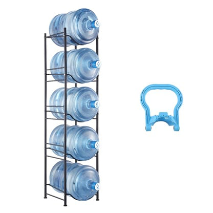 VEVOR 5 Tiers Water Jug Holder, 5 Gallon Water Bottle Holder, Single Row Water Bottle Rack for 5 Bottles, Heavy Duty Water Jug Rack for Kitchen, Office, Living Room, Black - color: Black, style: 5-slot