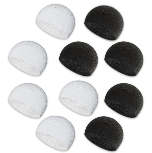 Kufi Hats for Men, Muslim Clothes for Men,%100 Breathable Skull Beanie, Crochet Cap, Handicraft Taqiyah, Cufi, Kufe - color: White - Black, style: 10 Pieces