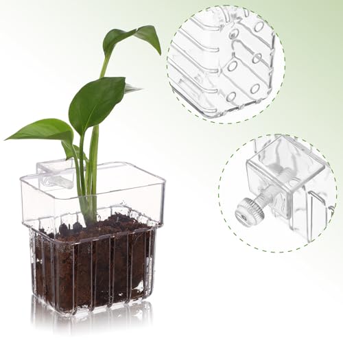 Gatuida 4 Pack Aquarium Plant Cups Clear Acrylic Fish Tank Plant Holders with Bottom Drain Holes Hanging Aquatic Planter Pots for Live Plants Aquarium Accessories