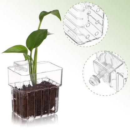 Gatuida 4 Pack Aquarium Plant Cups Clear Acrylic Fish Tank Plant Holders with Bottom Drain Holes Hanging Aquatic Planter Pots for Live Plants Aquarium Accessories