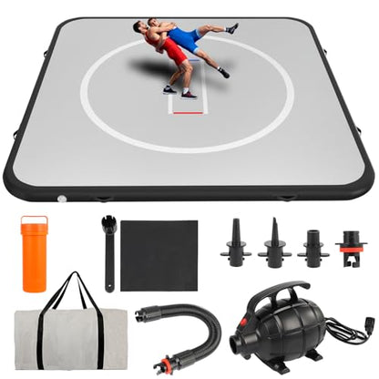 FAHKNS Inflatable Wrestling Mat for Home,10x10FT 4" Thick Jiu Jitsu Mats,Waterproof PVC Mat for Yoga,Gymnastics,BJJ, MMA,Grappling,Judo,Boxing,Martial Art