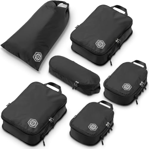 TRIPPED Travel Gear Compression Packing Cubes for Carry-On Travel 6-Pack - color: Black, size: 6 Piece