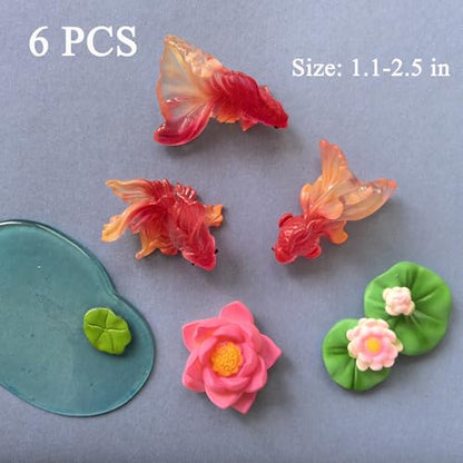 6pcs Mini Aquarium Decor for Fish Tanks, Handmade Resin Goldfish & Lotus Ornaments - Miniature Underwater Landscape Accessories, Micro Tank Scenery Decorations