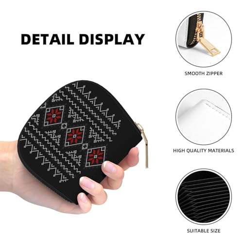 Geometric Pattern RFID Blocking Semi Circle Card Holder PU Leather Zipper Wallet Pouch Keychain Bag for Women Men, Slim Small Credit Card Case Organizer with 12 Slots - color: Geometric Pattern
