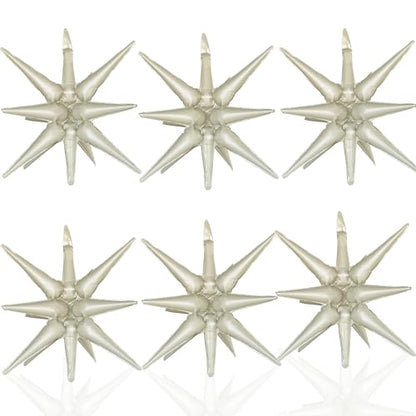 6 Pcs Cream Color Star Foil Balloons One-Piece 14-Pointed Star Balloon 4D Starburst Cone Mylar Balloon 22inch Christmas Birthday Wedding Wedding Anniversary Party Supplies(Cream Color) - color: 22 Inches Cream Color