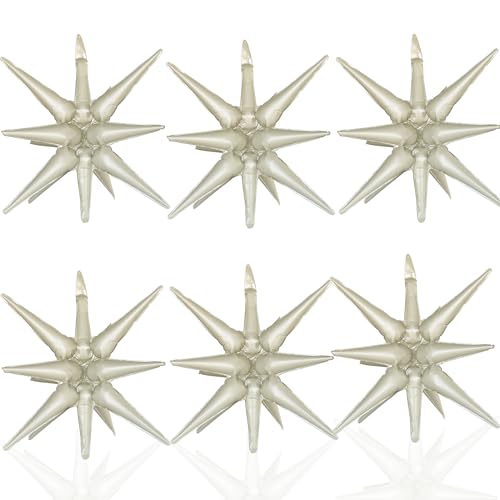 6 Pcs Cream Color Star Foil Balloons One-Piece 14-Pointed Star Balloon 4D Starburst Cone Mylar Balloon 22inch Christmas Birthday Wedding Wedding Anniversary Party Supplies(Cream Color) - color: 22 Inches Cream Color