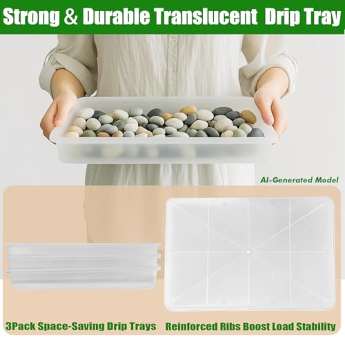 MUZHI 6 Pack Plastic Bonsai Humidity Trays, Rectangle Plant Growing Saucer Water Catcher Drip Tray, Seed Starter Drainage Tray Translucent (11.5x8.3 Inch)