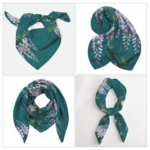 Silk Like Head Scarf for Women Satin Bandana for Hair Wrapping Handbags Fashion Accessory Square Hair Scarf 27.5" - color: 08#deep Green Wisteria Vine