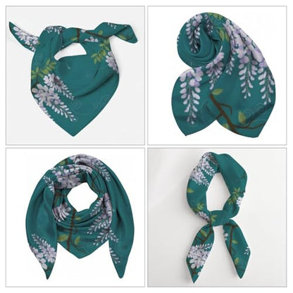 Silk Like Head Scarf for Women Satin Bandana for Hair Wrapping Handbags Fashion Accessory Square Hair Scarf 27.5" - color: 08#deep Green Wisteria Vine