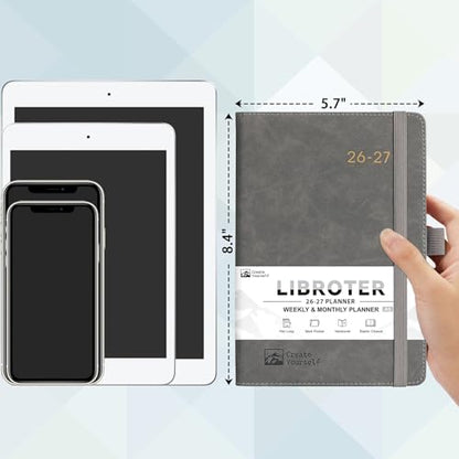 2026-2027 Planner - Academic Planner 2026-2027 Weekly Monthly Planner, July 2026 - June 2027, 5.7'' x 8.4'', Thick Paper, Leather Cover, Pen Holder, Back Pocket, Perfect Daily Organizer- Grey - color: Grey