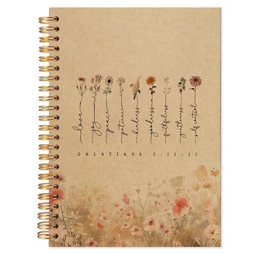 YTRGI Floral Christian Journaling Notebook, Galatians 5:22-23 Bible Notebooks for Note Taking, Christian Gifts for Woman, Prayer Journal for Woman, Religious Spiral Notebook, Kraft Paper 5.5x8.3 Inch - color: 5:22-23 flowers kraft