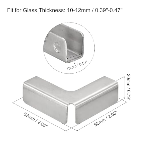 uxcell Glass Fixing Clip, 2pcs for 10-12mm 304 Stainless Steel L-Shaped Glass Connector Combination Bracket Reinforced Clamp for Glass Display Cabinet, Fish Tank - size: 10-12mm