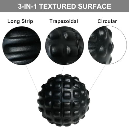 Massage Ball for Deep Tissue and Myofascial Release. 2.9″ Fascia Ball for Muscle Knots, Recovery, Trigger Point Therapy, Pain Relief, Foot Plantar Fasciitis. (Black) - color: Black