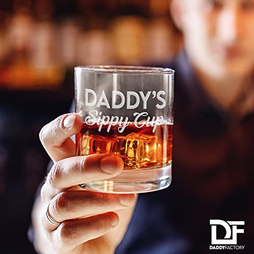 Daddy's Sippy Cup, Fathers Day Gift for Dad, Husband, Father - Whiskey Glass - New Dad Gifts - 10.25 oz Engraved Old Fashioned Rocks Glass for Expecting Father