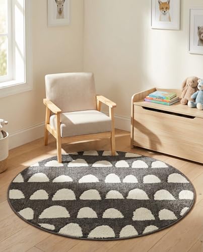 Rugs.com - Whimsy Kids Rug – 3 Ft Round Dark Gray Easy-Clean Stain-Resistant Area Rug for Playrooms, Nurseries, and Kids Bedrooms - color: Dark Gray, size: 3'3" (Round)