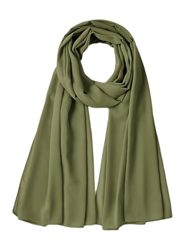 Chiffon Scarf for Women Lightweight Breathable Sunscreen Soft Solid Hijab Scarf for Daily & Muslim Wear - color: Pine Leaf Green Chiffon Scarf