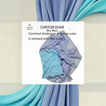 Women's Magnetic Hijab with Stitched Undercap - No Pin Chiffon Prayer Scarf - color: Sky Blue
