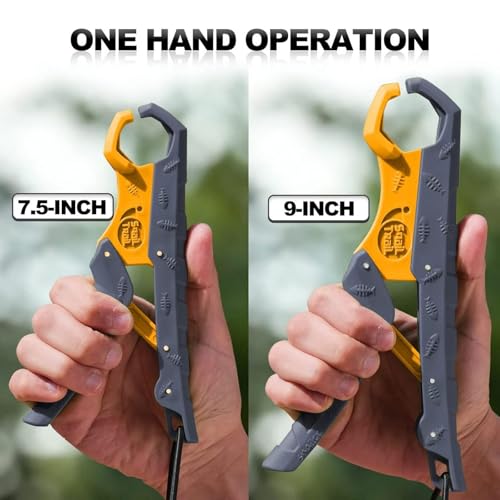 7.5'' Floating Fish Gripper, Fishing Grabber | Catfish Mouth Pliers, Caught Bass Holder, Fish Scale Hook Clamp, Saltwater Lip Grip Tool with Lanyard, Gifts for Men - color: Gray-yellow