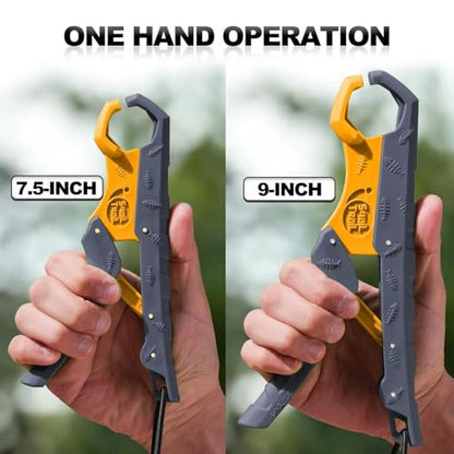 7.5'' Floating Fish Gripper, Fishing Grabber | Catfish Mouth Pliers, Caught Bass Holder, Fish Scale Hook Clamp, Saltwater Lip Grip Tool with Lanyard, Gifts for Men - color: Gray-yellow