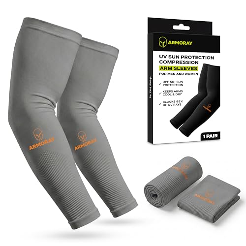 ARMORAY Arm Sleeves for Men & Women UPF 50 Sports Compression Cooling Sleeve for Basketball Golf Running Tattoo Coverage - color: Gray (1 Pair)