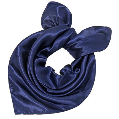Saiusloa Solid Color Neck Scarf For Women Square Satin Head Scarves headband Bandanas 23.6× 23.6 inches - color: 17-dark Blue