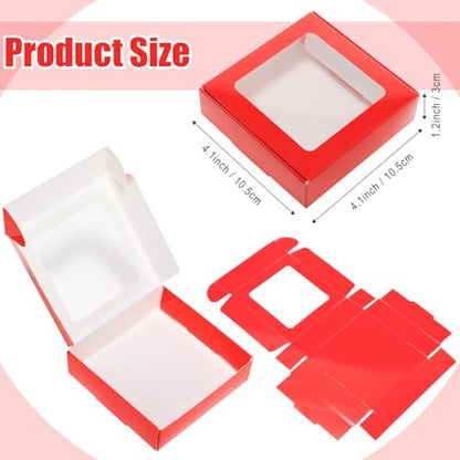Zonon 30 Pcs Kraft Paper Boxes with Window 4.13 x 4.13 x 1.18 Inch Candy Packaging, Small Gift Boxes, Soap holder, Mini Treat Packaging for Bakery Chocolate Jewelry Display (Red) - color: Red