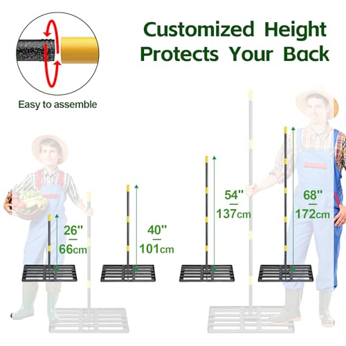 Lawn Leveling Rake 30”x10” Large Heavy Duty Metal Lawn Leveler with Long Adjustable Handle Proffesional Yard Leveling Rake for Soil Dirt Sand Compost Efficient Lawn Leveling Tool (Foldable 5FT) - style: Foldable 5FT