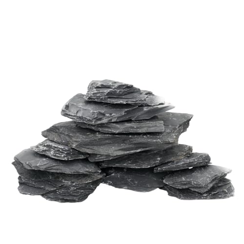 Unocho Natural Slate Stone Reptile Basking Platform Rock 10lb Fish Tank Rocks for Aquascaping Terrarium Decoration&Reptile Habitats Tortoise Enclosures(2-6 inches) - size: 10LB(2-6 inches)