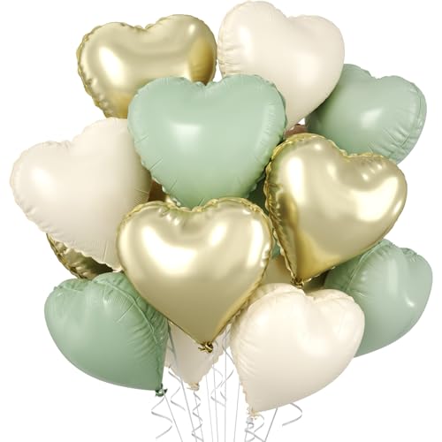 Sage Green Gold Heart Balloons, 10PCS Cream Foil for Jungle Baby Shower - color: Sage Green Gold