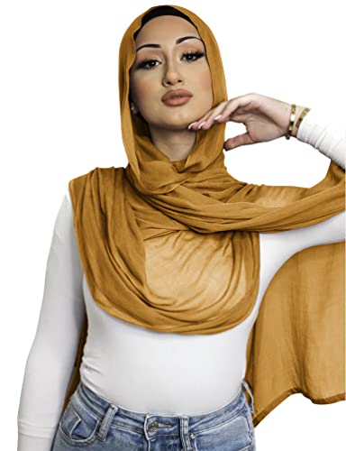 Txameru Women's Viscose Cotton Hijab Scarf - color: Mustard