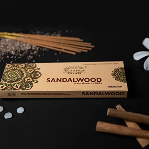 Raajsee Sandalwood Incense Sticks 100 Gm Pack-100% Pure Organic Natural Hand Rolled Free from Chemicals-for Church,Aroma Therapy,Relaxation,Meditation & Sensual Therapy - color: Sandalwood