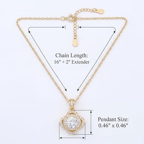 Necklaces for Women - Sparkling Flower Pendant Necklace, 18K Gold Plated Chain, Sunflower Clover Jewelry for Wedding Party, 16+2 Inch - color: Golden