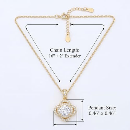 Necklaces for Women - Sparkling Flower Pendant Necklace, 18K Gold Plated Chain, Sunflower Clover Jewelry for Wedding Party, 16+2 Inch - color: Golden