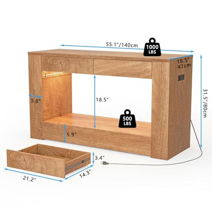 48" Aquarium Stand for 55–75/90 Gallon Tank,Heavy Duty Fish Tank Stand up to 1000 LBS,Aquarium Stand with Power Outlet & LED Light,2-Tier Turtle Reptile Tank Stand with Storage,Natural