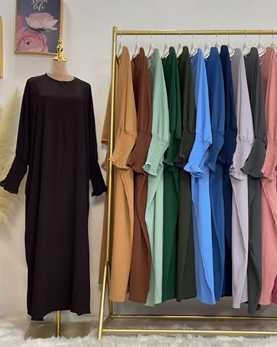 Muslim Prayer Abaya Islamic Women's Khimar Pure Color Hijab Dress Long Sleeve Dubai Kaftan - color: Brown