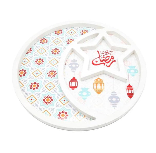 Ramadan Kareem's Tray - Colorful Serving Tray for Sweets and Dates Eye-Catching Design, Spacious Plate for Dinner Serving, Date, Candle-Light, Parties, Guests (15x1 inch), Large