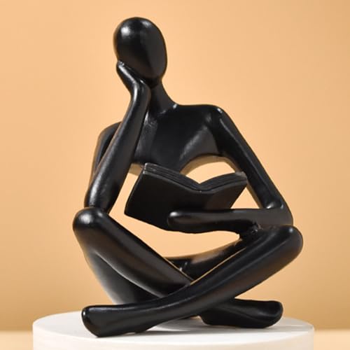 UTTCMK Abstract Art Thinker Statue - Reading Thinker Sculpture Figurine, Modern Home Decoration for Living Room Office Shelves Coffee Table Desk Decor (Black) - color: Black