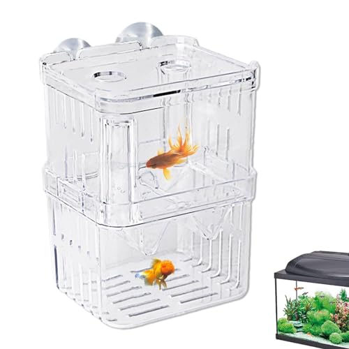 1/2 Fish Acclimation Box - Acrylic Hatchery Incubator Tank, Fish Breeder Box with 2 Suction Cups | Easily Install Breeding Isolation Box, Floating Breeding Box for Baby Fishes Shrimp Betta Guppy - size: Medium