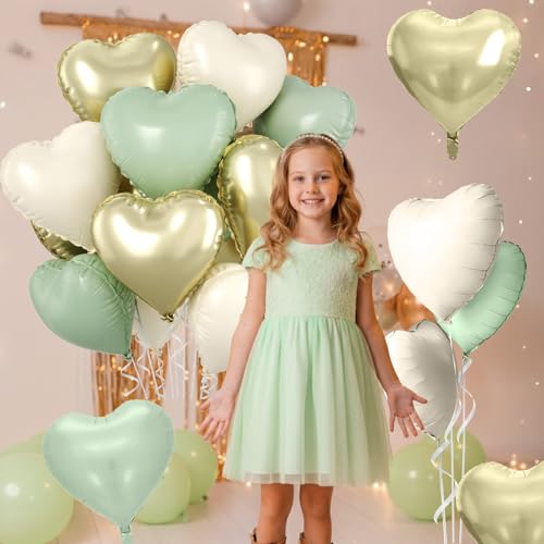 Sage Green Gold Heart Balloons, 10PCS Cream Foil for Jungle Baby Shower - color: Sage Green Gold