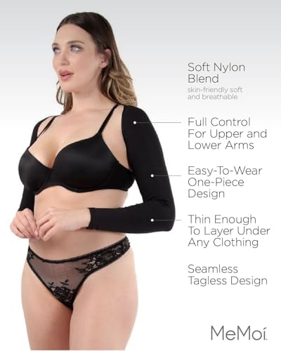 SlimMe Long Sleeve Arm Shapewear, Arm Slimming Sleeves for Women, Tightens and Smooths Arms, Bolero Style - Small to Queen 2 - color: Black, size: Medium