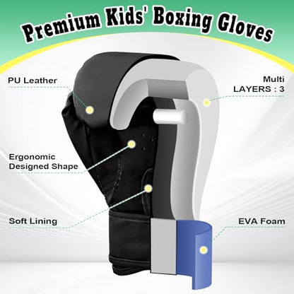 Kids Boxing Gloves for Boys & Girls, Youth Boxing Training Gloves for Kids Age 3 to 9 Years, 4OZ Training Sparring Gloves for Punching Bag Kickboxing Muay Thai MMA - color: Black