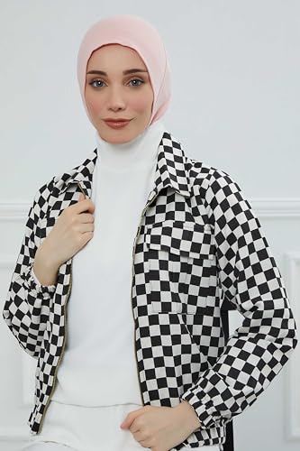 Aisha's Design Instant Turban 95% Cotton Head Scarf Headwear Combed Cotton Ninja Cap, Slip on Jersey Hijab - color: Powder Pink