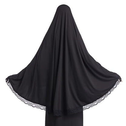 Muslim Women's Instant Big Hijab Jersey Turbans Khimar Abaya Soft Prayer Scarf, 1pc Lace - color: Black, size: Large