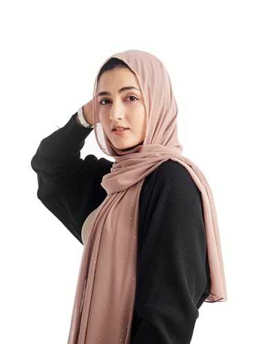 Hijab for Women Premium Chiffon Hijab Rhinestone Hijab Scraf for Women Muslim - color: Light Brown