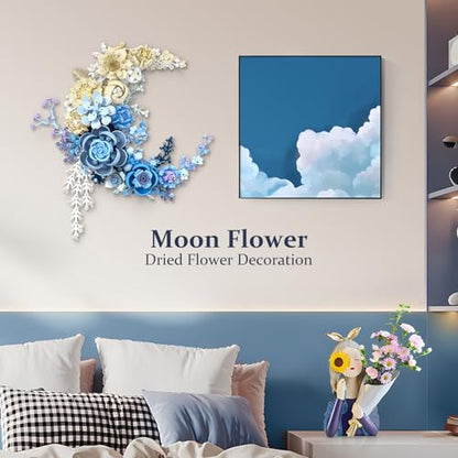 Flower Building Set for Adults, Crescent Moon Floral Building Kit, Botanical Collection Home Decor, Moon Flower Display for Table or Wall, Creative Building Toy Gift for Women and Flower Lovers