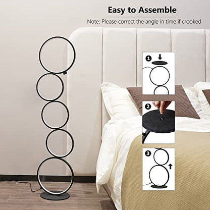 NUÜR 43.3" Modern Floor Lamp, Ring Standing Lamp, Dimmable, Metallic Feel, Artistic Trendy Design, Energy-Saving, Touch Switch, Ideal for Home, Office, Eco-Friendly