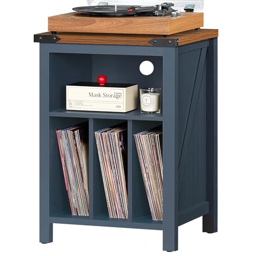 Joaxswe Record Player Stand with Vinyl Record Storage,Navy Blue | Record Player Table Holds up to 160 Albums,Large Wood Turntable Stand Cabinet Dispaly Shelf for Living Room,Bedroom,Office - color: Blue