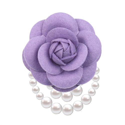 Vintage White Flower Pearl Tassel Brooch Pins for Women Trendy Camellia Pearl Hair Pins Christmas Pins Dainty Shawl Brooches Bracelet Birthday Jewelry - color: Purple