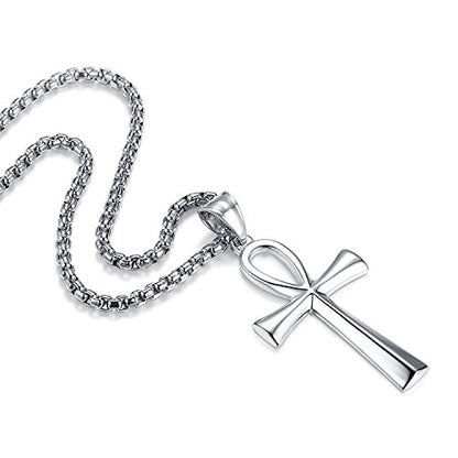 REVEMCN Reve Stainless Steel Coptic Ankh Cross Religious Pendant Necklace for Men Women, 20-24 Inches Chain - style: Silver Tone: 22'' Rolo Chain