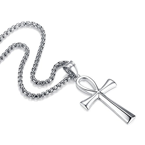 REVEMCN Reve Stainless Steel Coptic Ankh Cross Religious Pendant Necklace for Men Women, 20-24 Inches Chain - style: Silver Tone: 22'' Rolo Chain